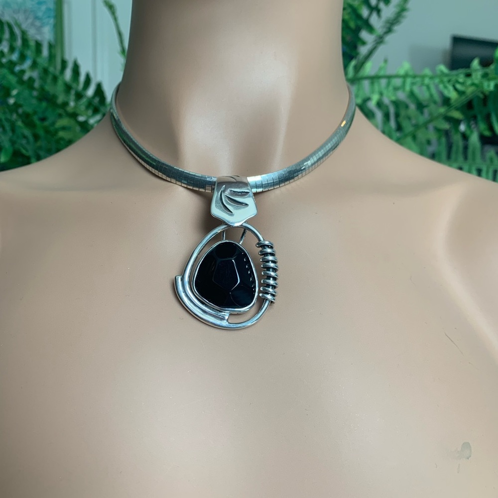 Silpada Vintage Sterling Black Obsidian Pendant RARE